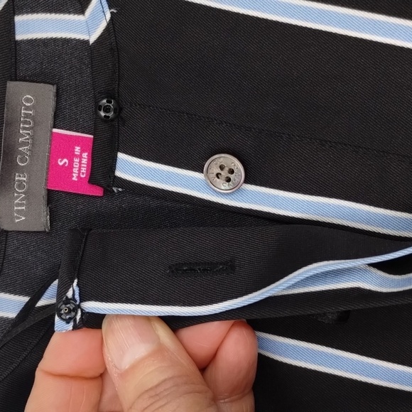 Vince Camuto black with blue/white small stripes button down belted dress small - Picture 10 of 10